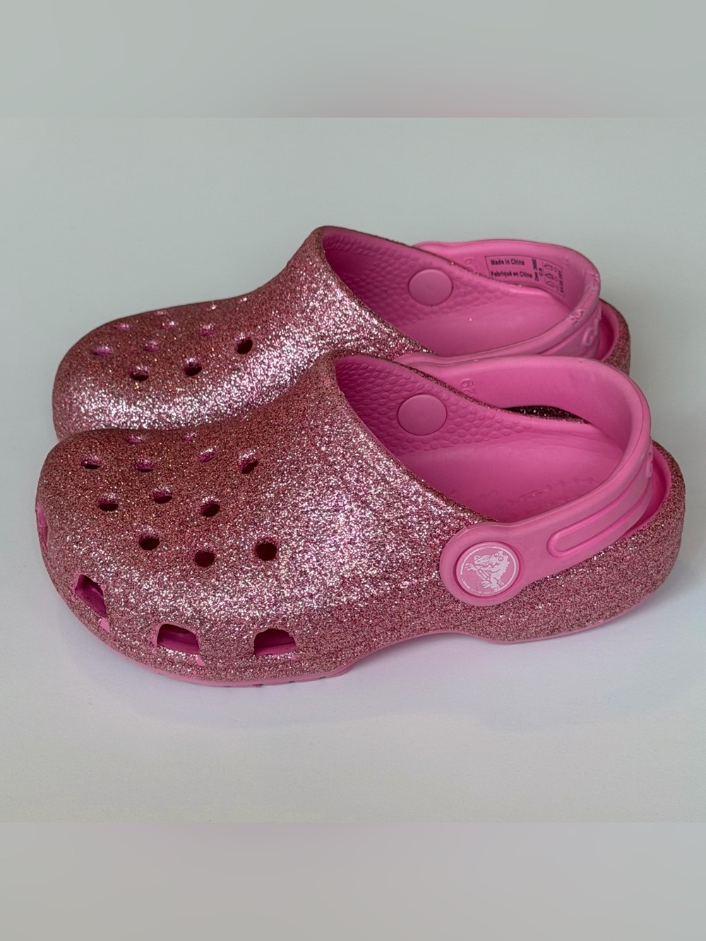 Crocs Classic Glitter Clogs Pink Lemonade Toddler Girls Size C8 Sparkles - Picture 3 of 6